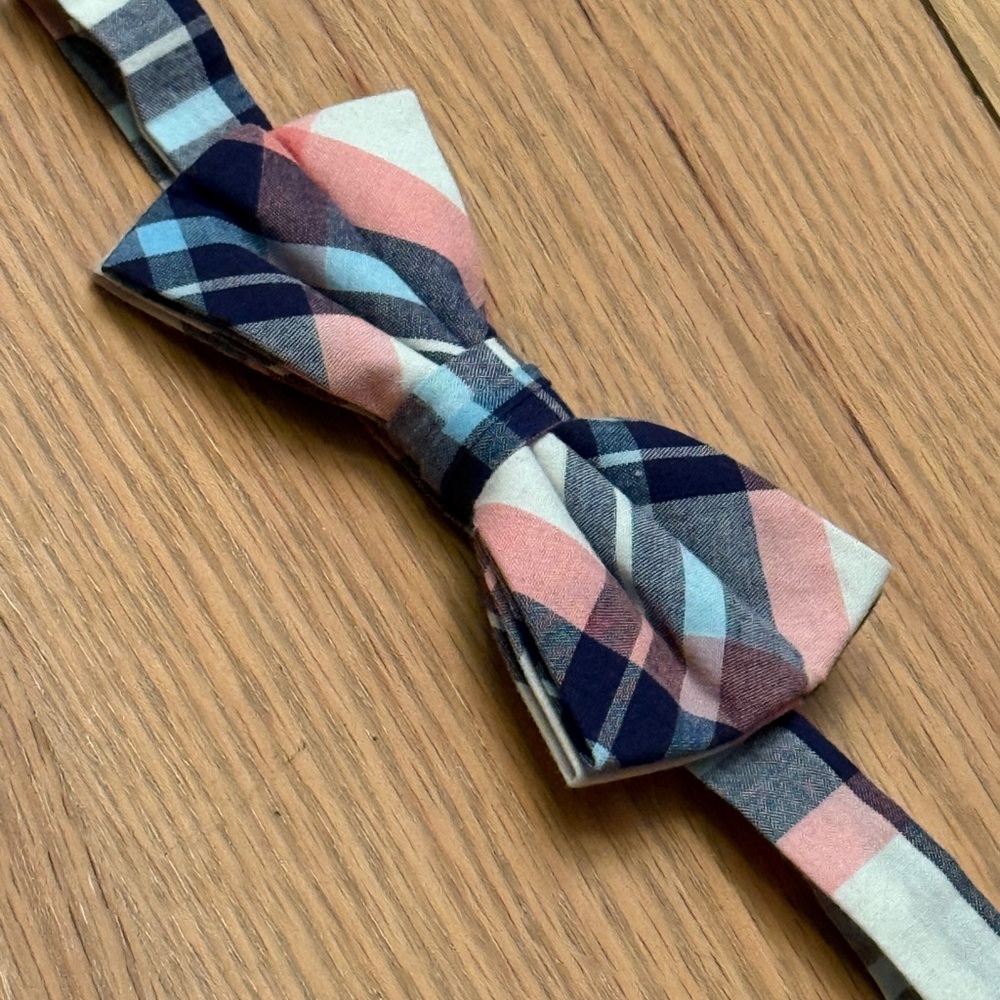 Pink & Blue Preppy Plaid Bow Tie for Kids - Cotton, Adjustable